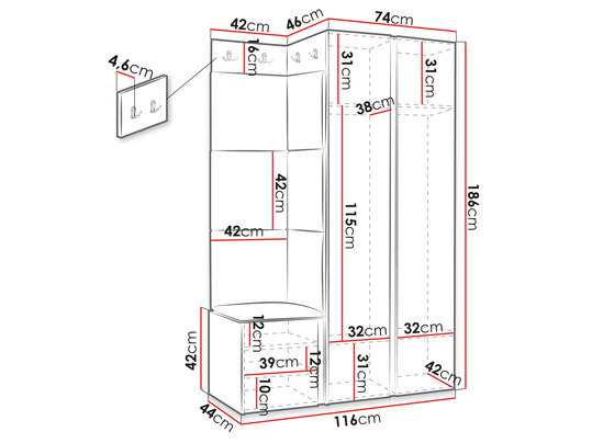 garderoba do przedpokoju - wymiary