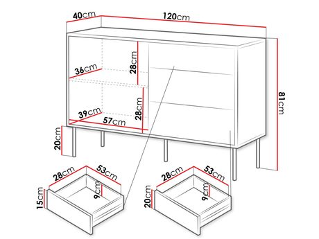 komoda z szufladami Heprano 120 1D3S - wymiary