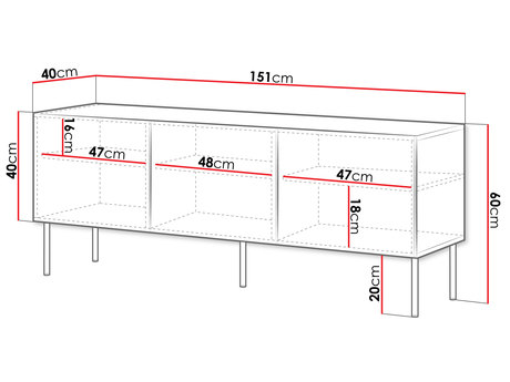 szafka rtv Gudzup Bis 150 3D - wymiary