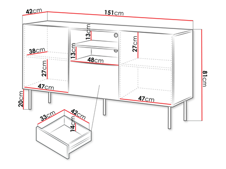 komoda na nóżkach Ostani - wymiary