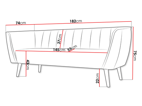 nowoczesna kanapa na nóżkach Faselo 3 - wymiary