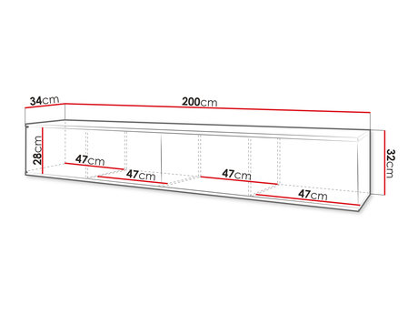 wisząca komoda RTV Madrielle 200 cm - wymiary