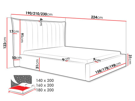 łóżko tapicerowane Eshora - wymiary