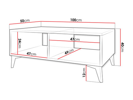 stolik kawowy z półkami Ountra - wymiary