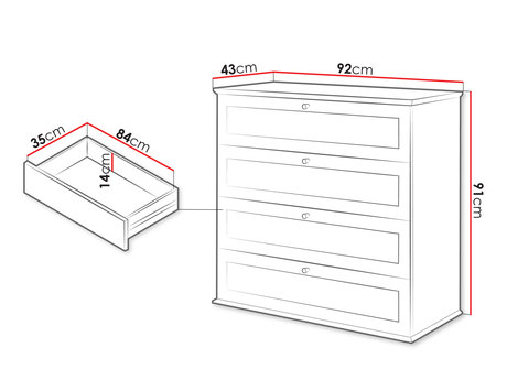 wymiary komody z szufladami Fritkit