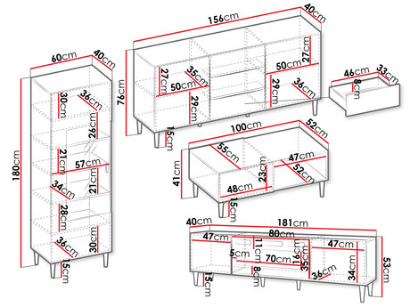 wymiary zestawu mebli do salonu Sorelto III
