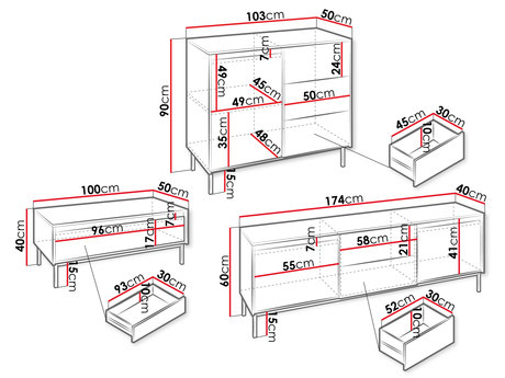 meble pokojowe Samker II - wymiary