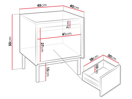 szafka nocna ryflowana Samker 1SZ - wymiary