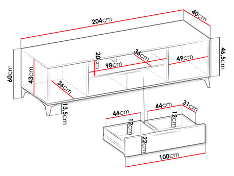 wymiary dużej komody pod TV Siprynt 2D1SZ