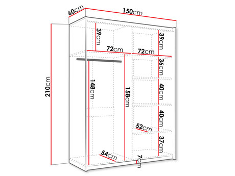 szafa z lustrem Artemon 150 - wymiary