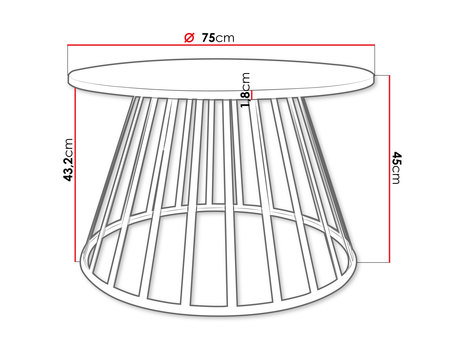 stolik kawowy na metalowej nodze Ogirute - wymiary
