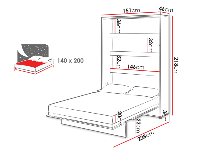 półkotapczan pionowy - wymiary półkotapczan bed concept