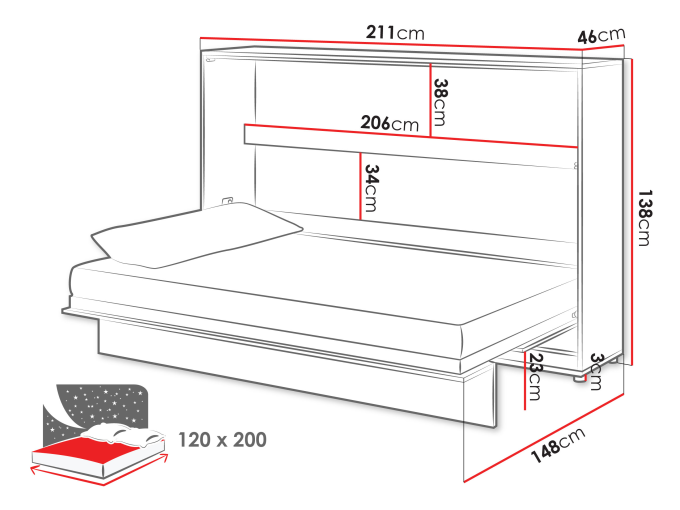 Półkotapczan Bed-Concept poziomy BC-05 120x200 Półkotapczan Bed-Concept poziomy BC-05 120x200