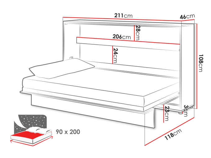 Półkotapczan poziomy Bed-Concept BC-06 90x200 Półkotapczan poziomy Bed-Concept BC-06 90x200