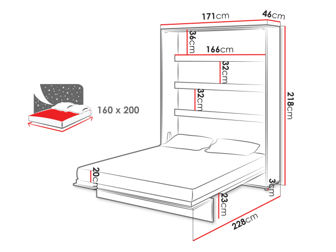półkotapczan pionowy - wymiary półkotapczan pionowy Bed-Concept - wymiary