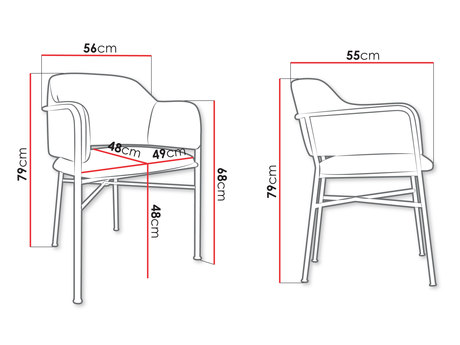 krzesło z podłokietnikami Uzpira - wymiary