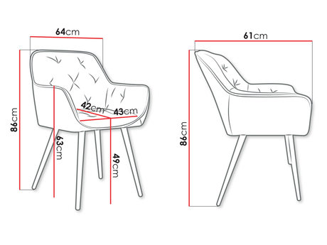 Krzesło welurowe Alonax - wymiary