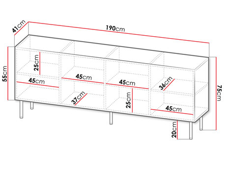 nowoczesna komoda z drzwiczkami Erizerto - wymiary