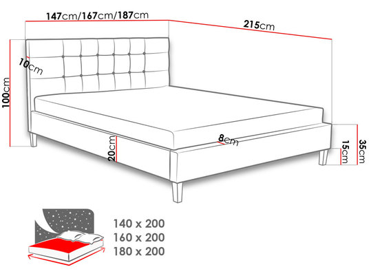 Łóżko tapicerowane - wymiary
