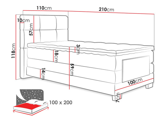 jednoosobowe łóżko Lofor 100 cm - wymiary