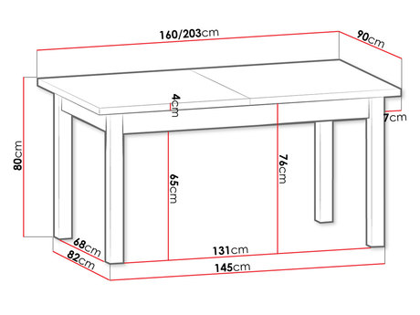stół rozkładany Patty STD PA17 - wymiary
