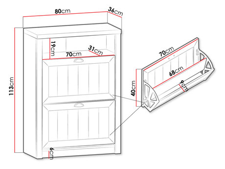 wymiary szafki na buty Patty SNB