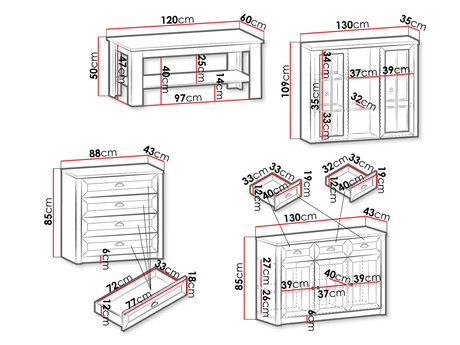 meble pokojowe Patty II - wymiary