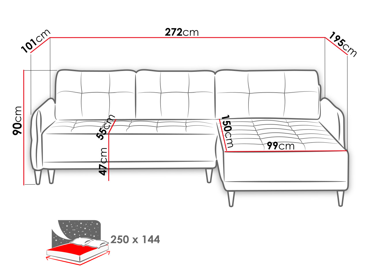 Wymiary narożnika Glam