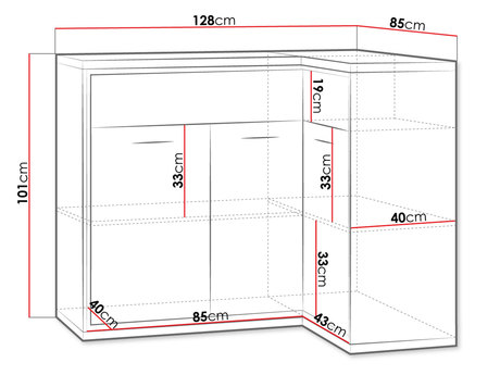 wymiary komody narożnej Sarged