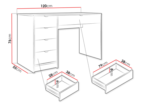 nowoczesne biurko z szufladami - wymiary