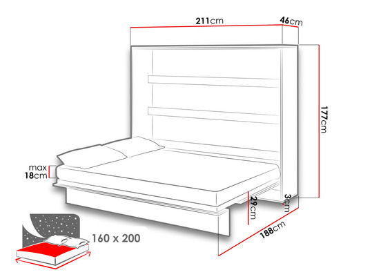 wymiary półkotapczanu Bed Concept