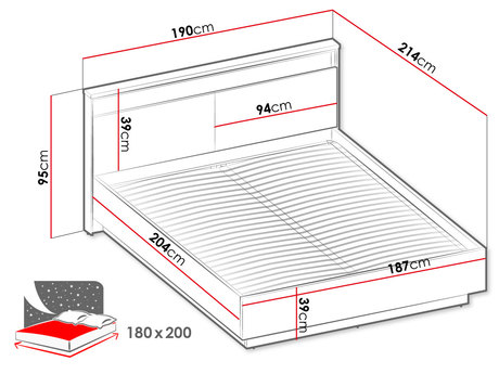 łóżko z oświetleniem