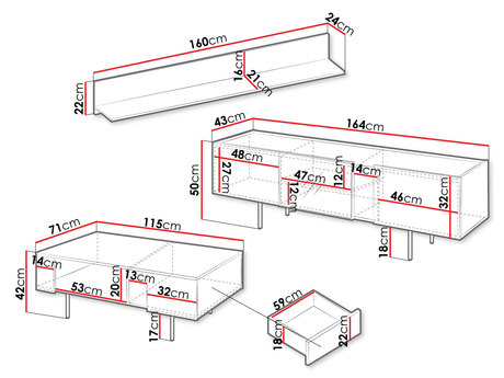 wymiary mebli pokojowych Salzo IV meble pokojowe Salzo IV - wymiary