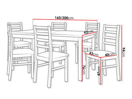 wymiary stołu z krzesłami AL02