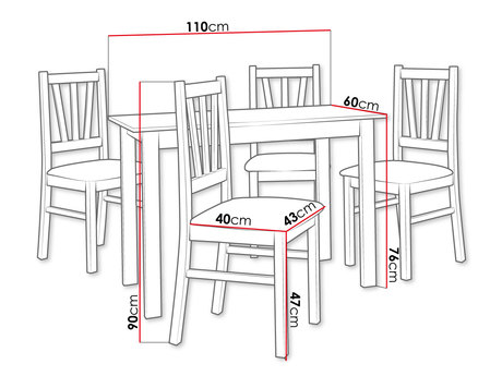 Stół z krzesłami - wymiary
