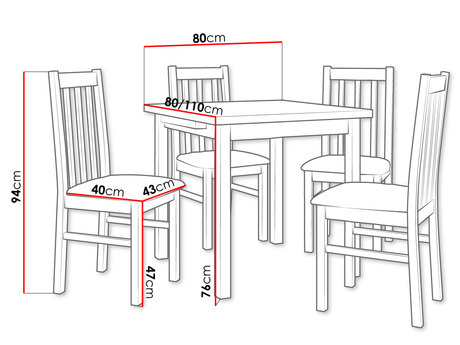 stół z krzesłami - wymiary