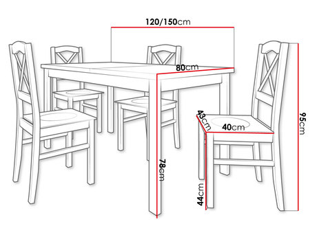 stół z krzesłami - wymiary